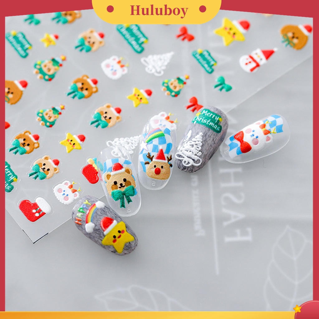 Huluboy Huluboy♡ Stiker Kuku 5D Motif Snowflake / Manusia Salju / Natal Untuk Nail Art