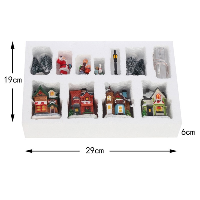 10pcs / Set Ornamen Desa Natal Bahan Resin Dengan Lampu Led Untuk Dekorasi Rumah