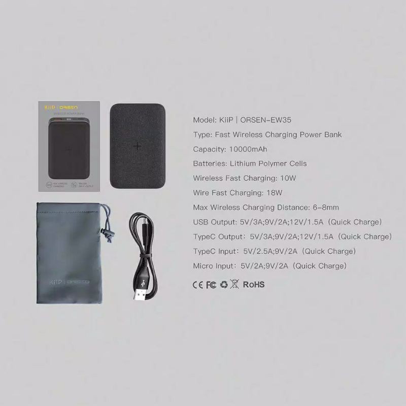 KIIP WIRELESS POWERBANK 10W FAST CHARGING PD &amp; QC 3.0 18W 20000mAh/10000mAh