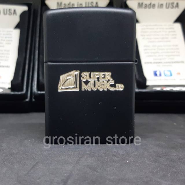 Zippo super music custom logo tulisan nama ukir grafir kado hitam