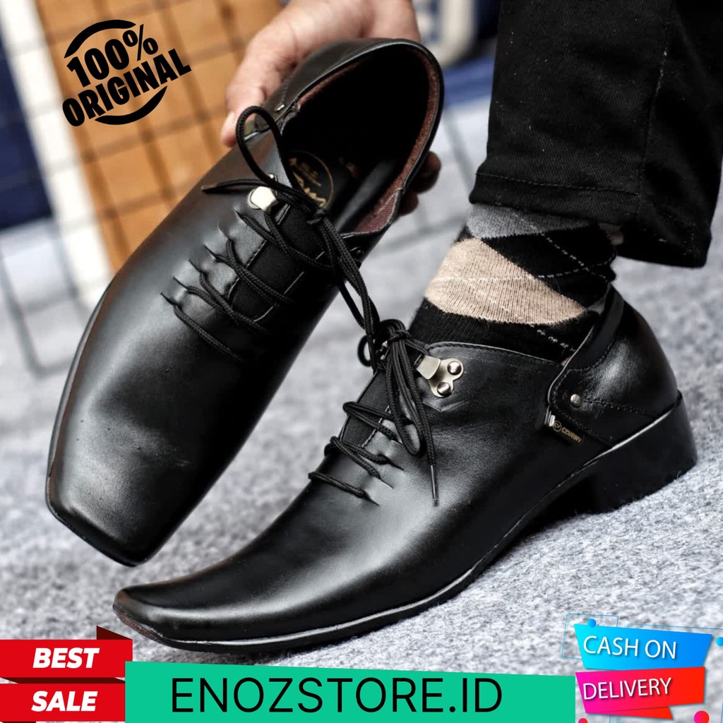 ENOZ X SHAKA - Sepatu Formal Pria Kulit Asli Original Sepatu Pantofel Kerja Pesta Dinas Cowok Keren Kekinian ORI