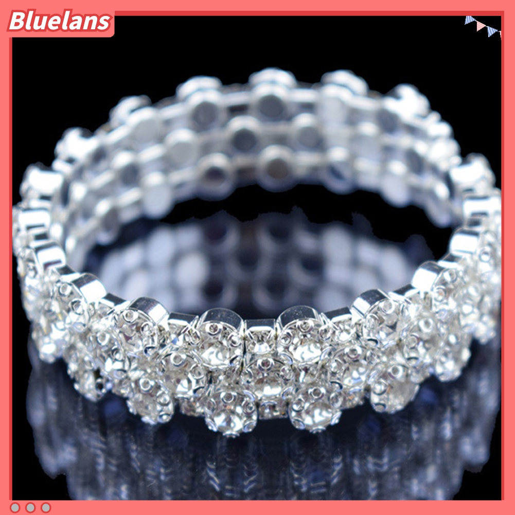 Bluelans Gelang Bangle Cubic Zirconia Multi Baris Untuk Wanita