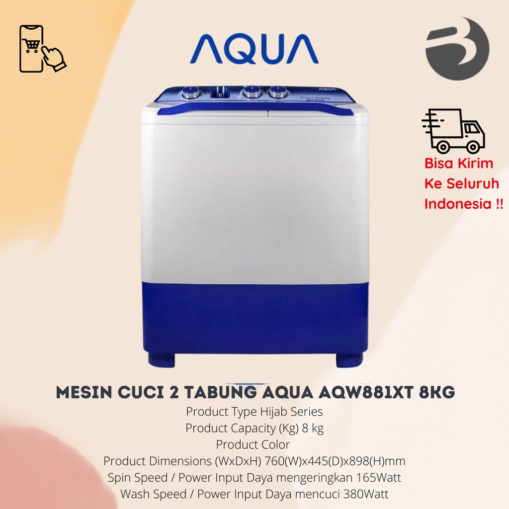 MESIN CUCI 2 TABUNG AQUA QW881XT 8KG