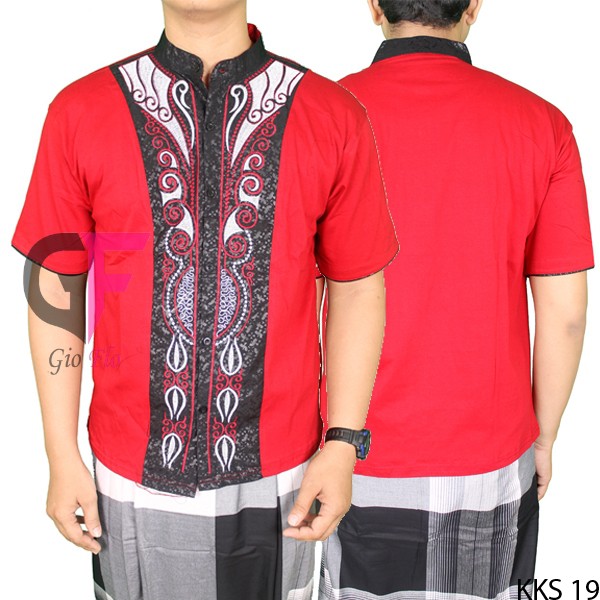 GIOFLO Baju Muslim Etnik Modern Baju Koko Cowok Red / KKS 19