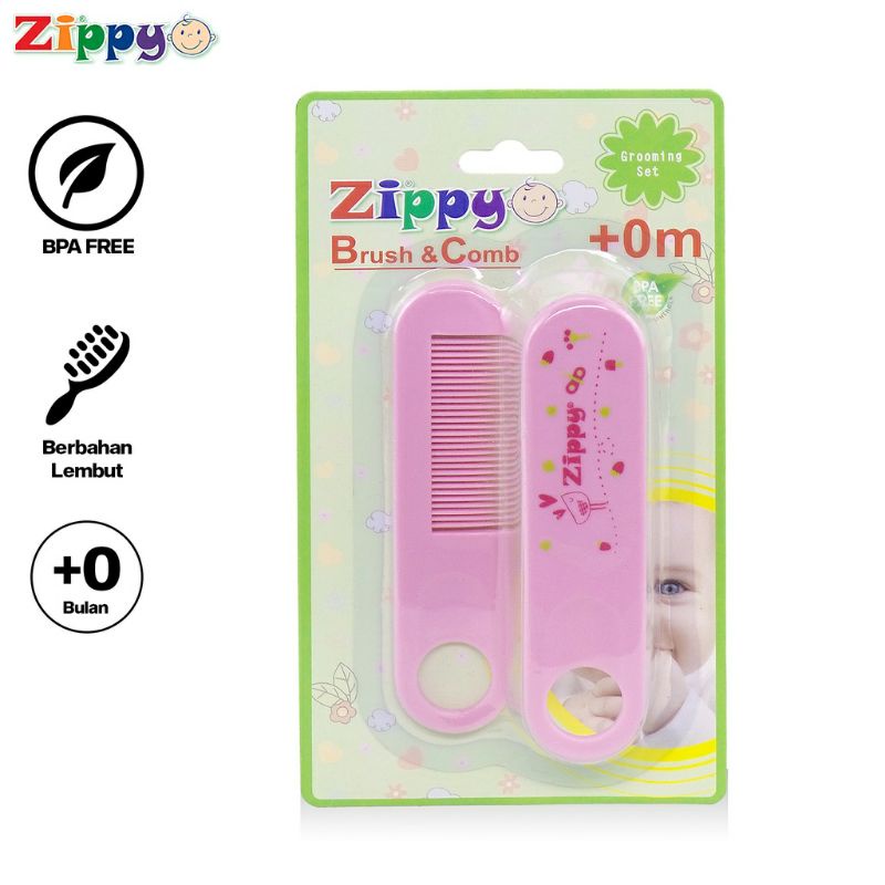 2 in 1 Zippy Brush &amp; Comb Sisir Bayi Newborn +0m | Sisir Dan Sikat Lembut Baby Mumlove Comb And Brush - MUMLOVE