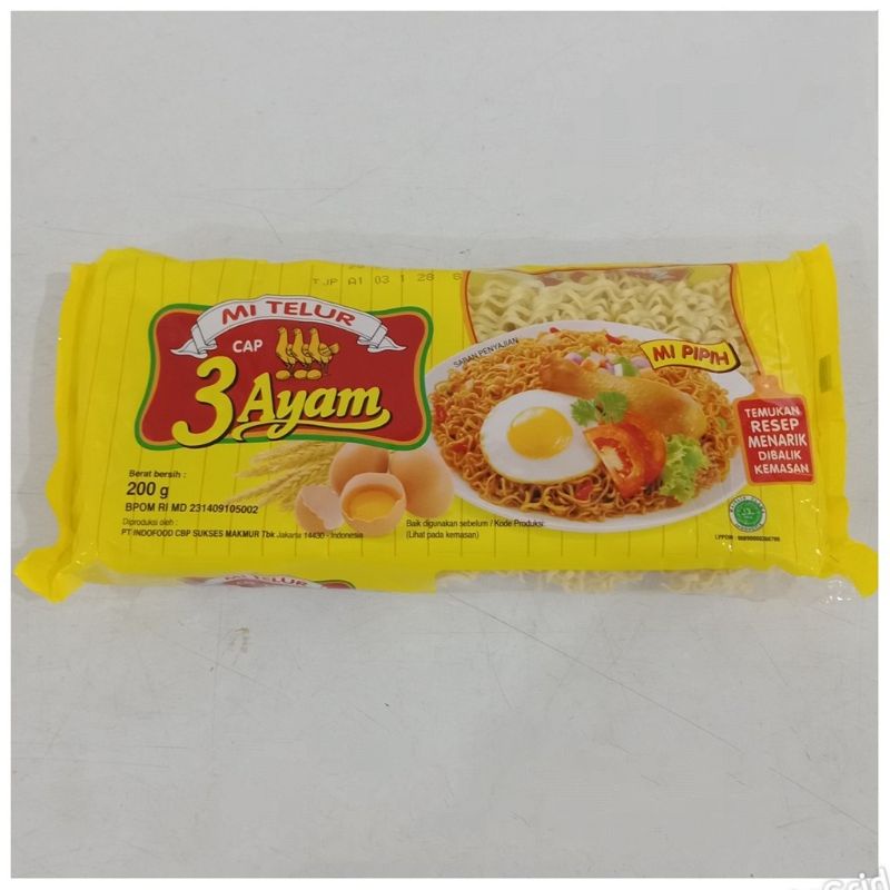 

Mi Telur Cap 3 Ayam 200g mie kuning pipih