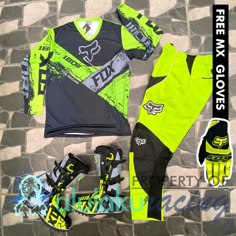 Jersey, Celana, Sarung Tangan &amp; Sepatu Fullprint with Protectors Fullset MX Trail Motocross - Paket Bundling FOCTFF160401-F44