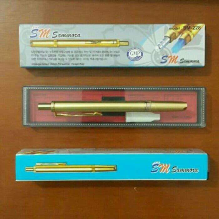 Alat Kesehatan Keluarga Lancing Device / Pen Bekam Stainless Gold Dus Biru SM 228