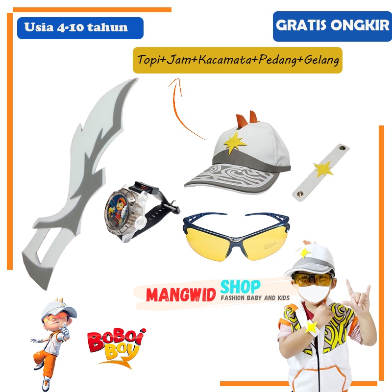 SETELAN TOPI + JAM TANGAN PROYEKTOR + KACAMATA + PEDANG MAINAN +GELANG BOY BOBOIBOY SOLAR