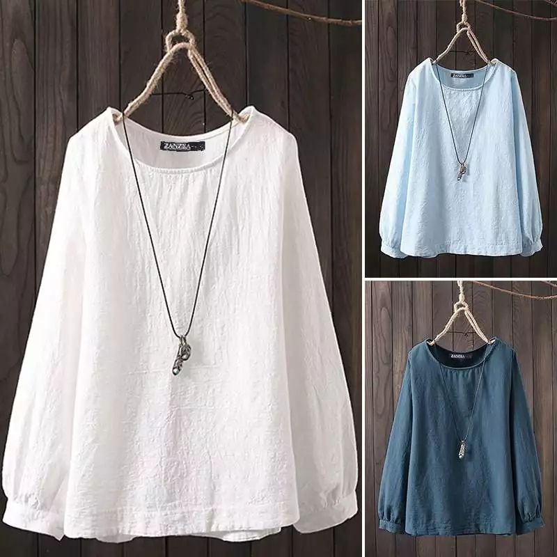 ZANZEA Blus wanita crew neck lengan panjang jumbo
