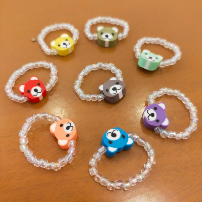 Cincin Beruang Teddy Bear Beads Elastis Ring Elastic Clay Mote