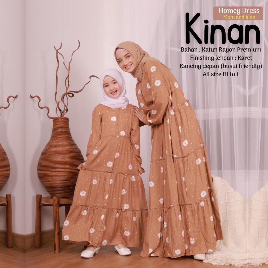 New!! Gamis Dewasa Jumbo/Homey Dress Kinan/Gamis Couple Mom &amp; kids/Bahan Katun Rayon Premium Motif Bunga-Busana Muslimah