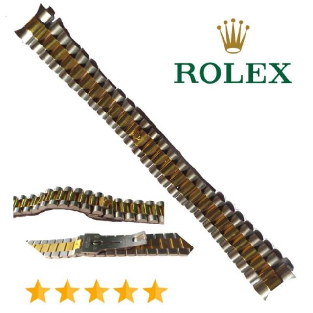 20mm Rantai Strap Tali jam tangan watch Rolex President Kombinasi silver Gold