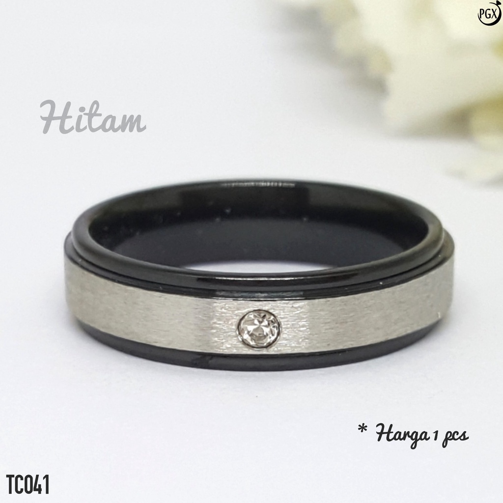 PGX Cincin Titanium Couple Hitam Aksesoris Fashion Perhiasan Anti Karat - TC041