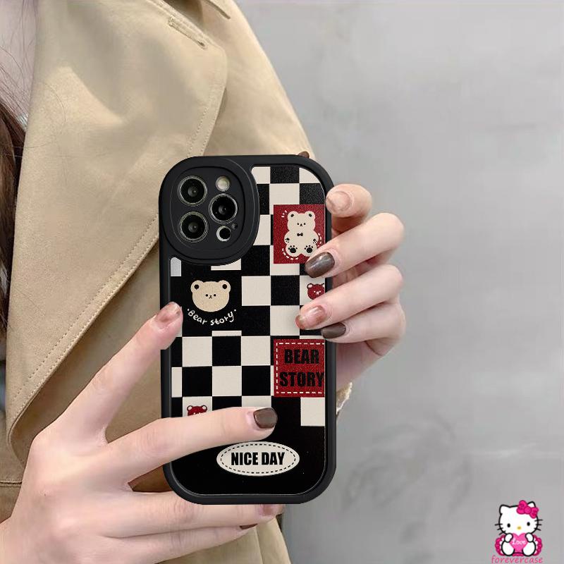 Case Kotak Kotak Realme C53 C55 10 Pro Plus C30 C25s 9i 8i 6i C21Y C25Y C31 C25 C35 C12 C21 C15 C11 C20 C20A C3 GT 7i 8 5 8pro 5i 6 7 6s 5s C17 Checkerboard Smiley Kartun Beruang Sarung