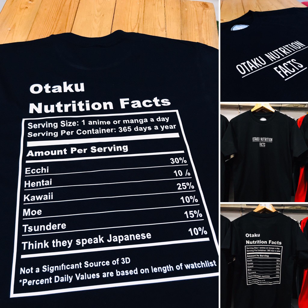 Kaos Otaku Nutrition Facts Black Manga