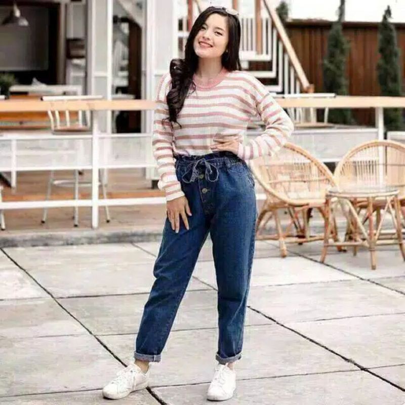 CELANA JEANS WANITA MOUOREEN BF BOYFRIEND CUT CROP UNFINISHED FRINGE CPTR 013 PINOKIO PANTS