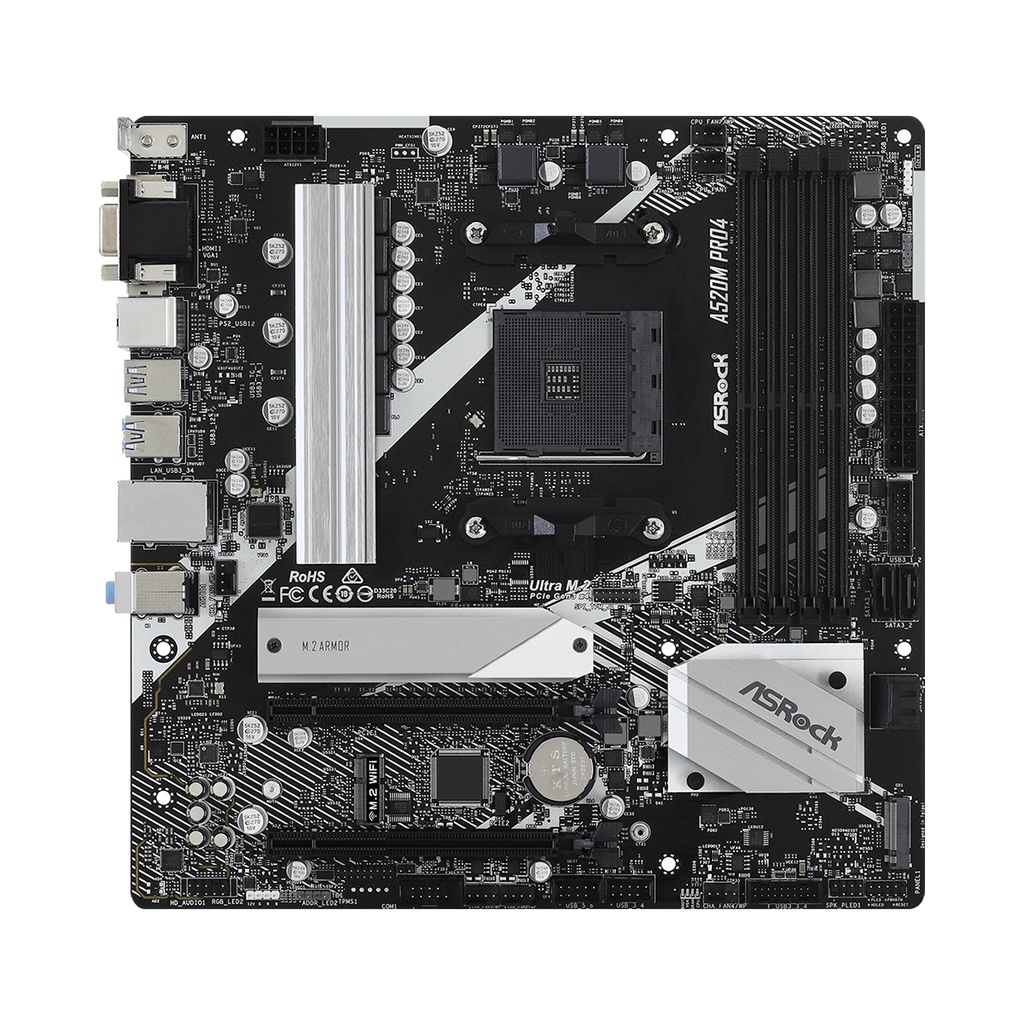 ASRock A520M Pro4 (AM4, A520, M.2, DDR4, USB 3.2) Motherboard AMD