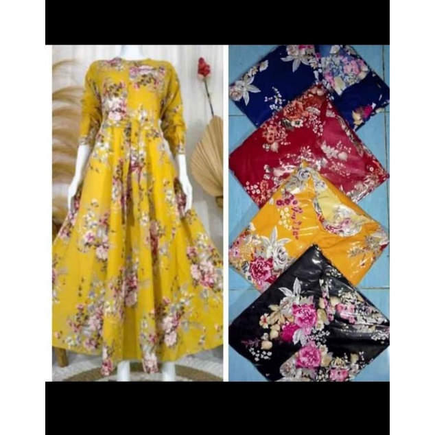 gamis katun jepang motif bunga sakura lengan rempel terbaru 2021
