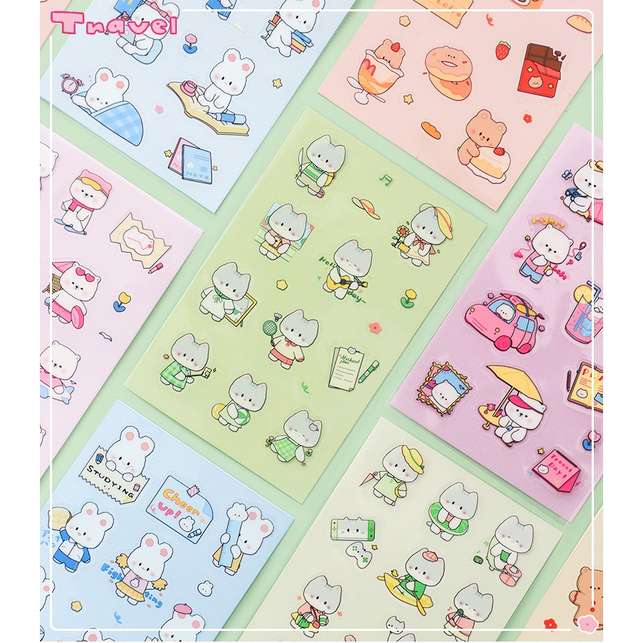 

1 lembar Stiker Cute Cat PET Mini Waterproof Dekorasi DIY