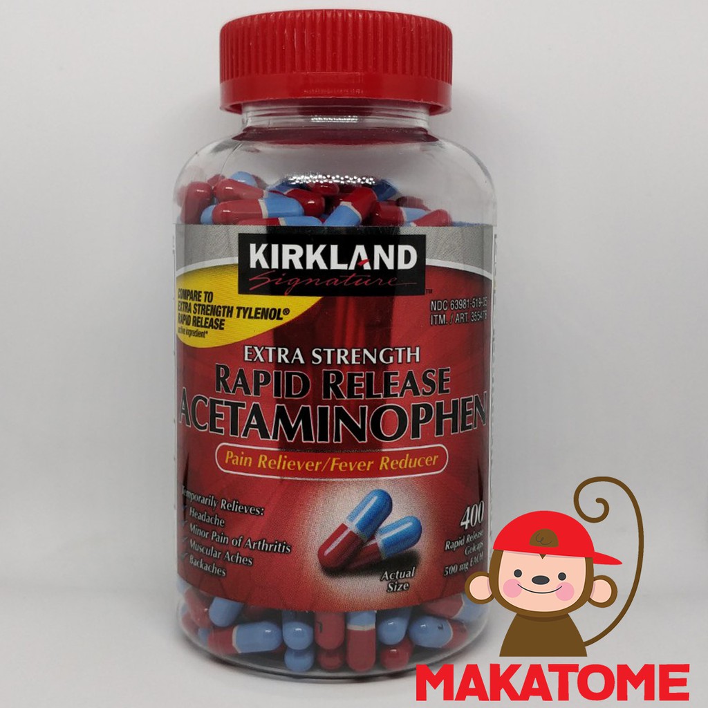Kirkland Rapid Release Acetaminophen extra strength 500mg 400 capsule pain relieve fever reducer