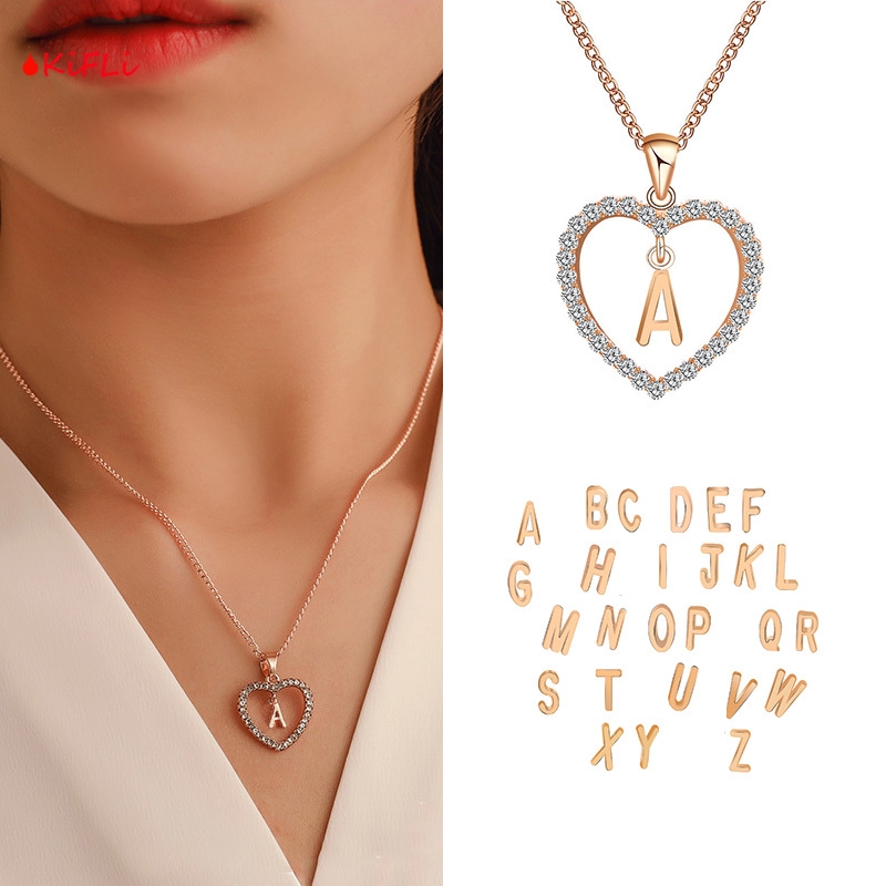 COD 26 Huruf Kalung,Kristal Titanium Anti Karat,18K Alfabet Liontin,Letter Necklace