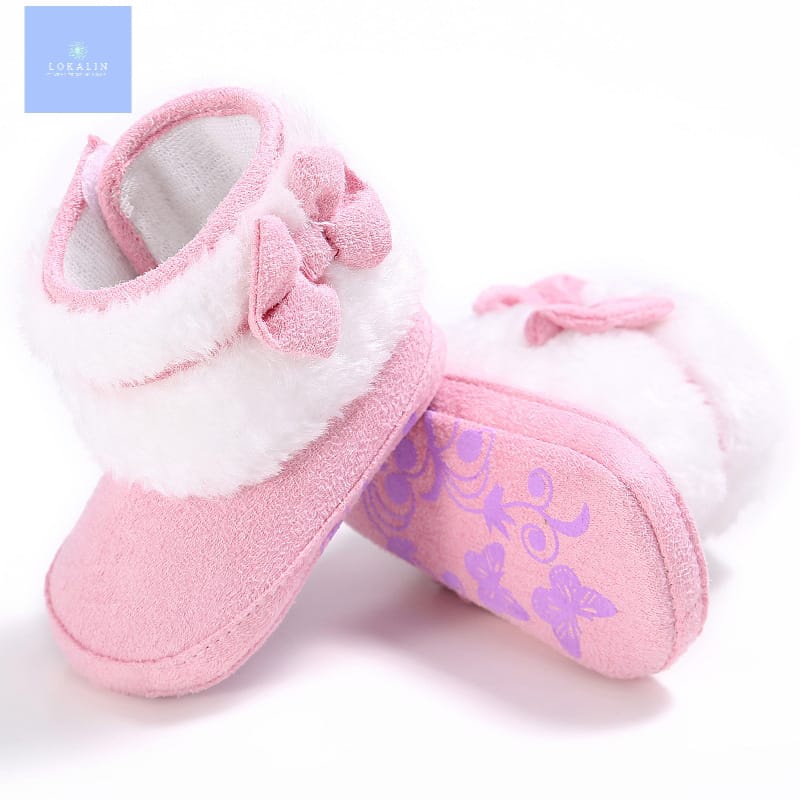 Sepatu Bayi Boots Bulu Perempuan-Prewalker Anak Pita 0-14 Bulan