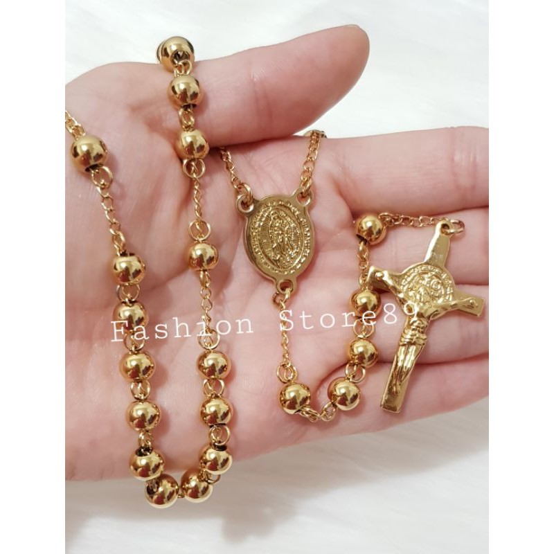 Kalung Rosario Bunda Maria kualitas import titanium gold Anti karat Selamanya bestseller Kalung Rosario Bunda Maria Ukir