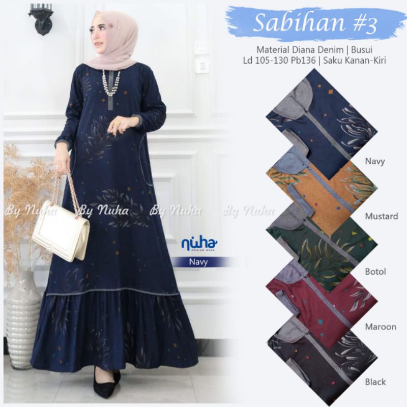 Sabihan #3 Gamis Jumbo Wanita Bahan Diana Denim ORI Nuha