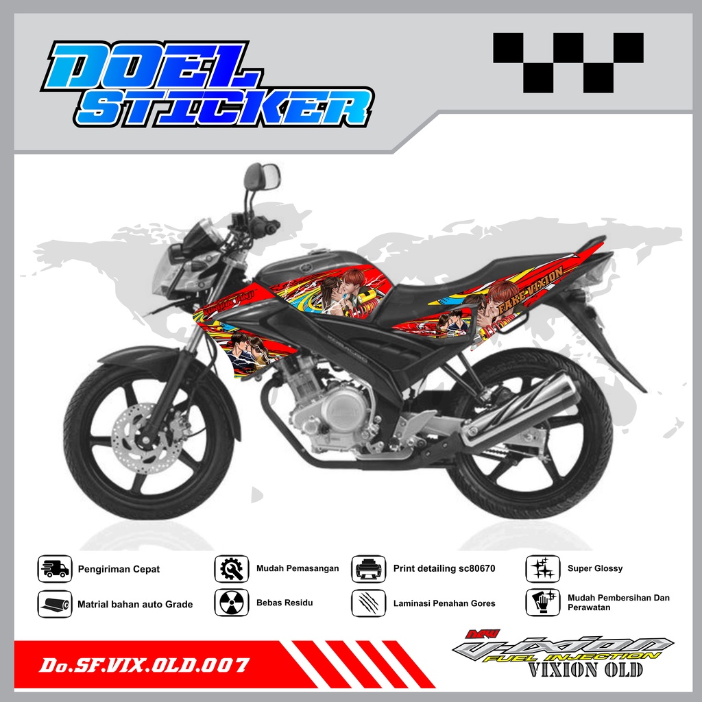 STICKER STRIPING VIXION OLD LAMA - STICKER STRIPING VIXION OLD LAMA 2008-2012 VARIASI HOLOGRAM/PELANGI , CROME DOEL 007