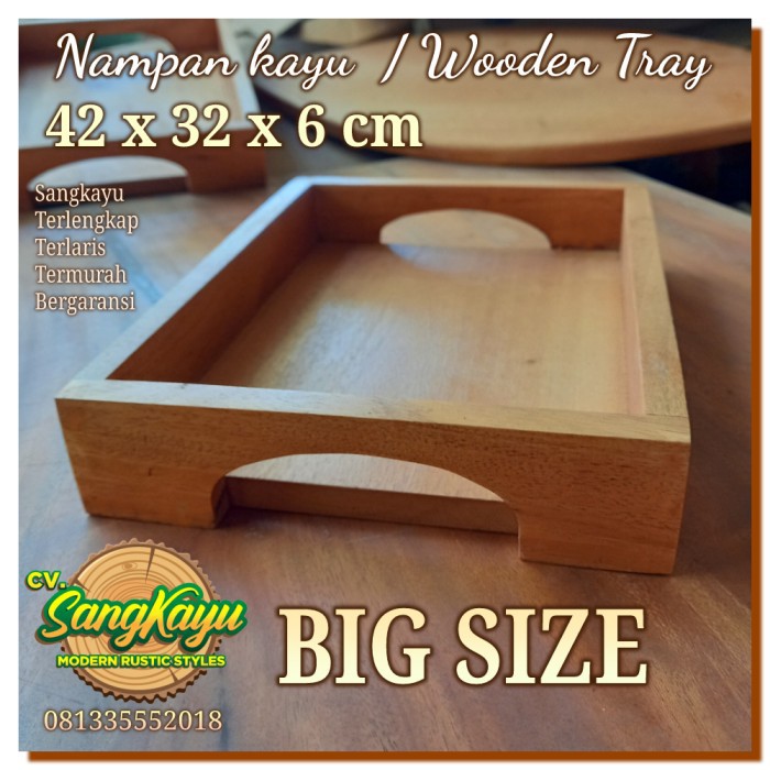 Nampan kayu nampan saji 42x32x6 full kayu wooden tray tatakan kayu