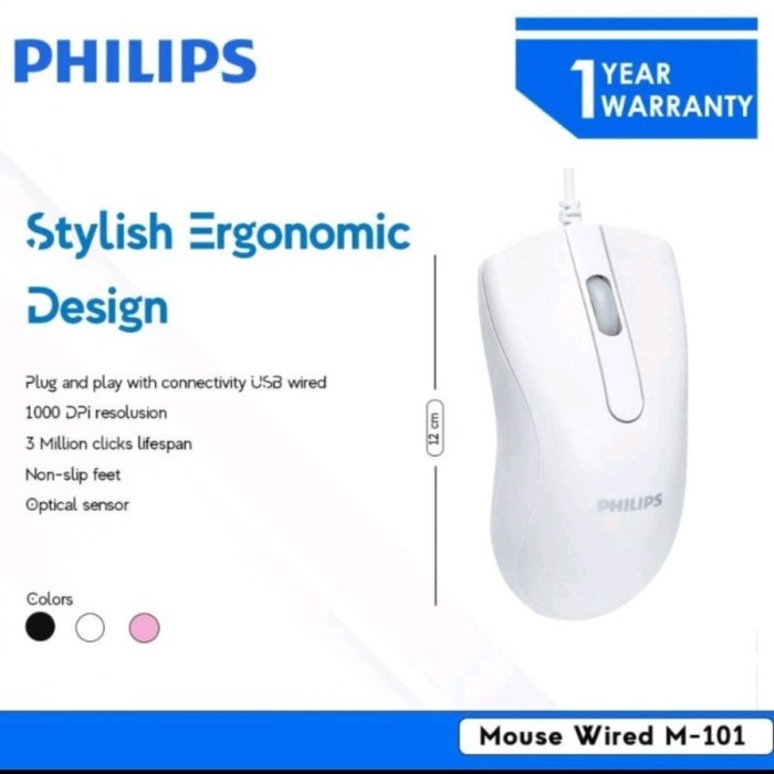 Mouse Philips Wired M101 Black Ergonomic Design