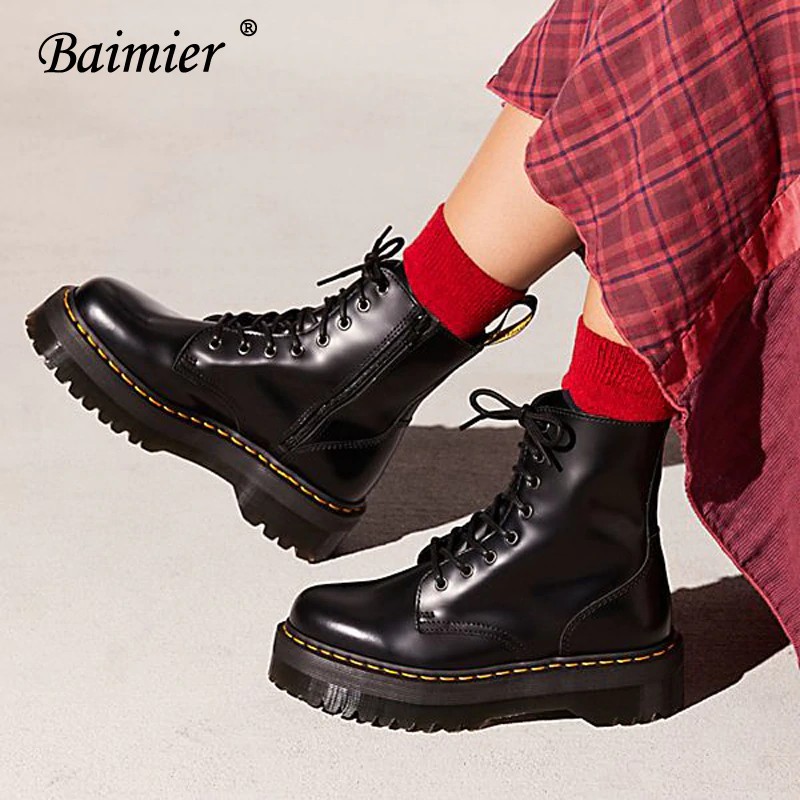 black patent platform boots