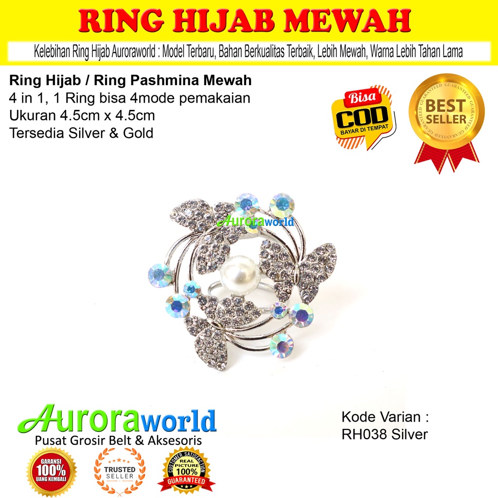 Auroraworld Ring Kerudung Ring Hijab Ring Syal Berlian Mutiara Mewah