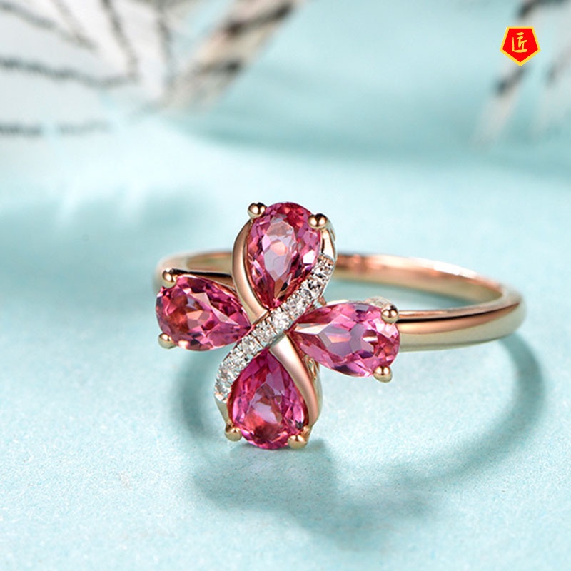 [Ready Stock]Fashion Elegant Rose Gold Drop Shape Ruby Ring