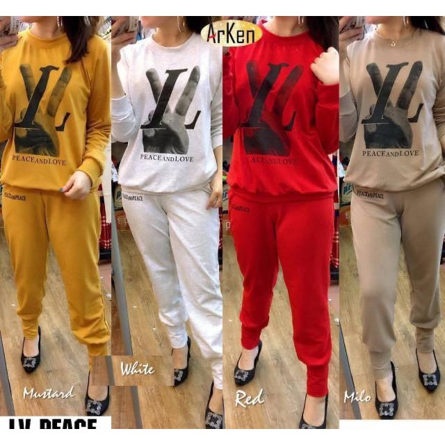 B03 Set Long LV  BAHAN BABYTERRY FIT TO L.1SET SWEATER +CELANA.PINGGANG FULL KARET