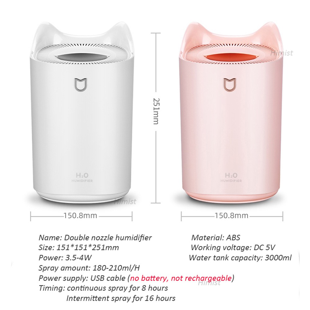 K7 Humidifier / Humidifier Kapasitas 3300ml USB dengan Lampu Malam