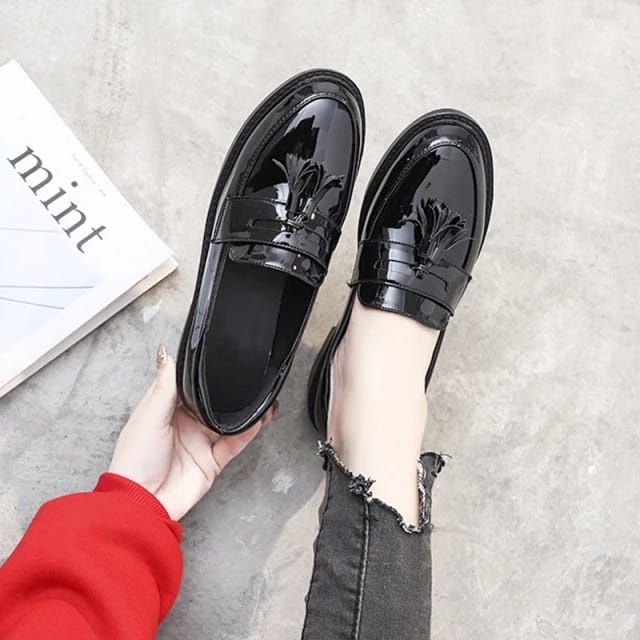 fakhrieshop- SEPATU WANITA '' KISSY '' LOAFER BLACK GLOSY PREMIUM 908