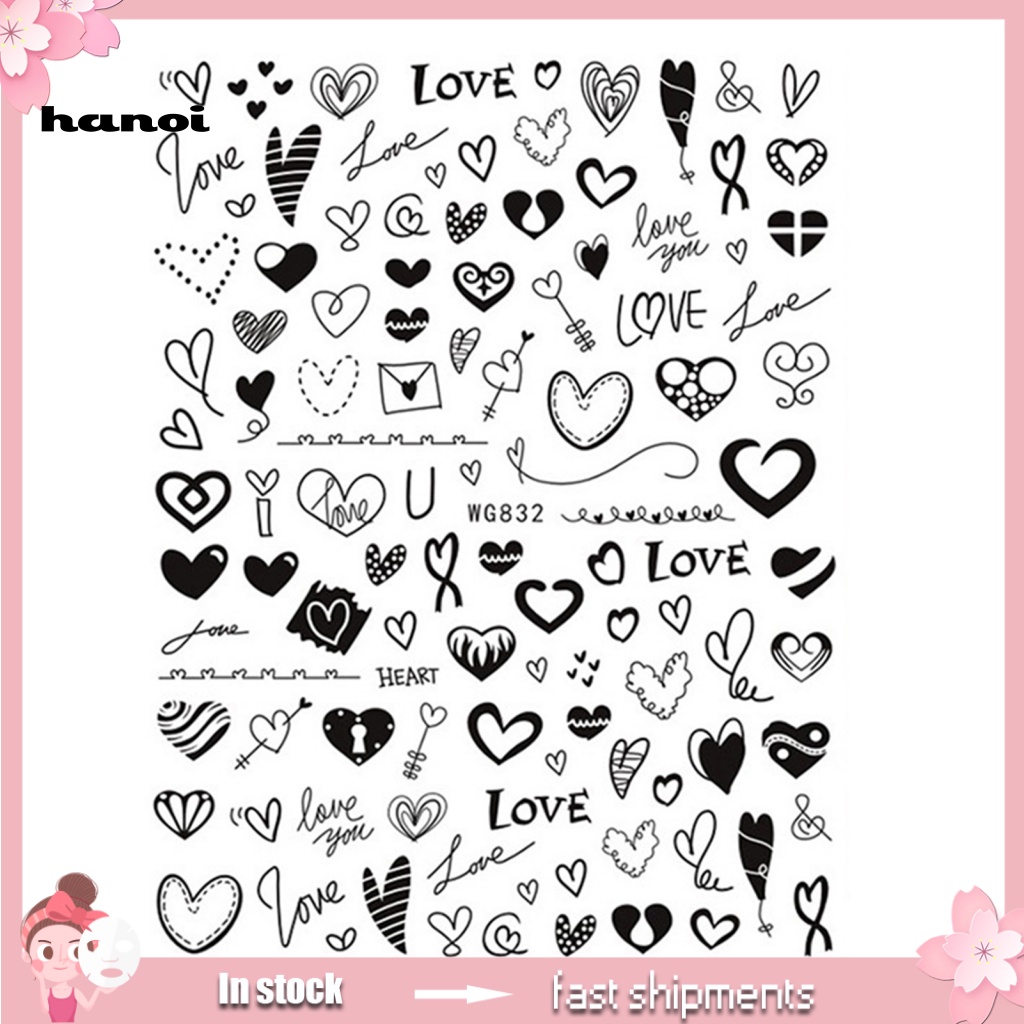 Han Stiker Kuku Foil Motif Hati / Valentine Untuk Nail Art