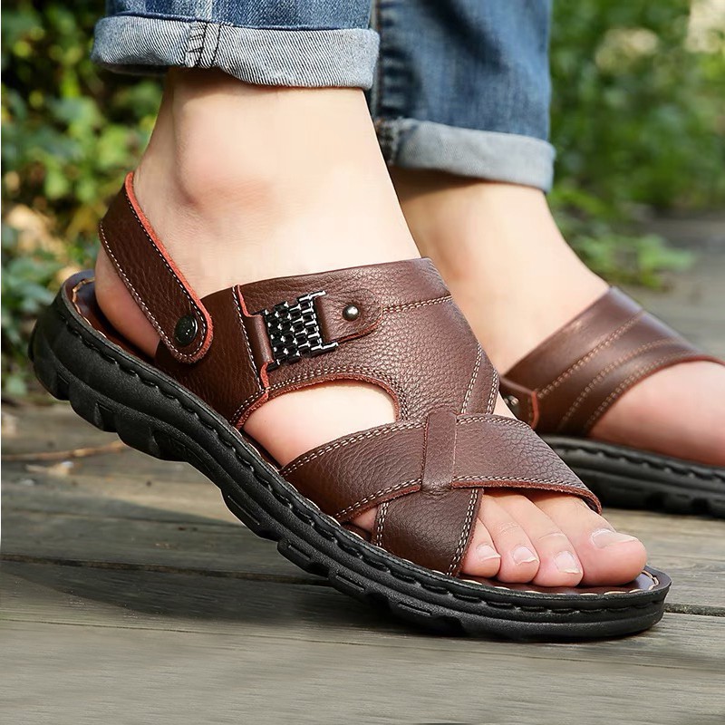 Sandal Pria Kasual sandal Gunung cowok Kulit Asli Trendy Terkini Terbaru Ringan Antislip Sendal Pria