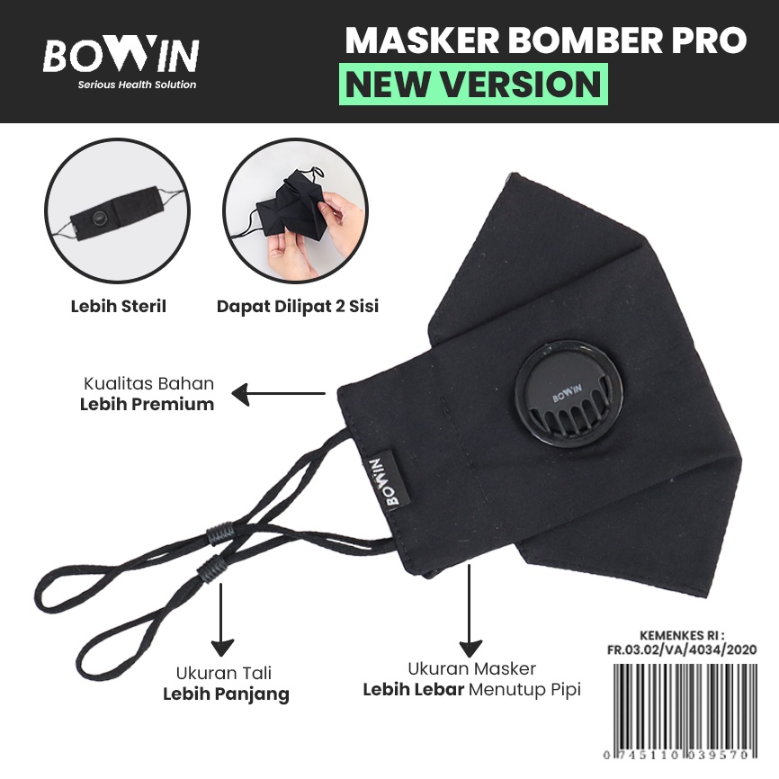 Bowin Masker Bomber - 2x Anti Bakteri &amp; Percikan (Masker Kain 4 Lapis)