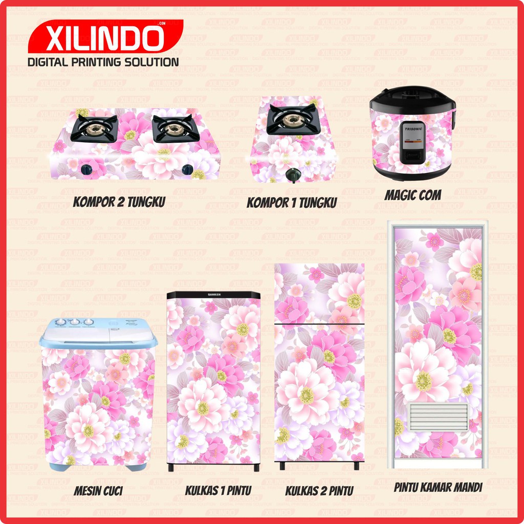STIKER KULKAS KOMPOR CLOSET MESIN CUCI AC STICKER MOTIF BUNGA SHABBY CHIC PINK MERAH MUDA