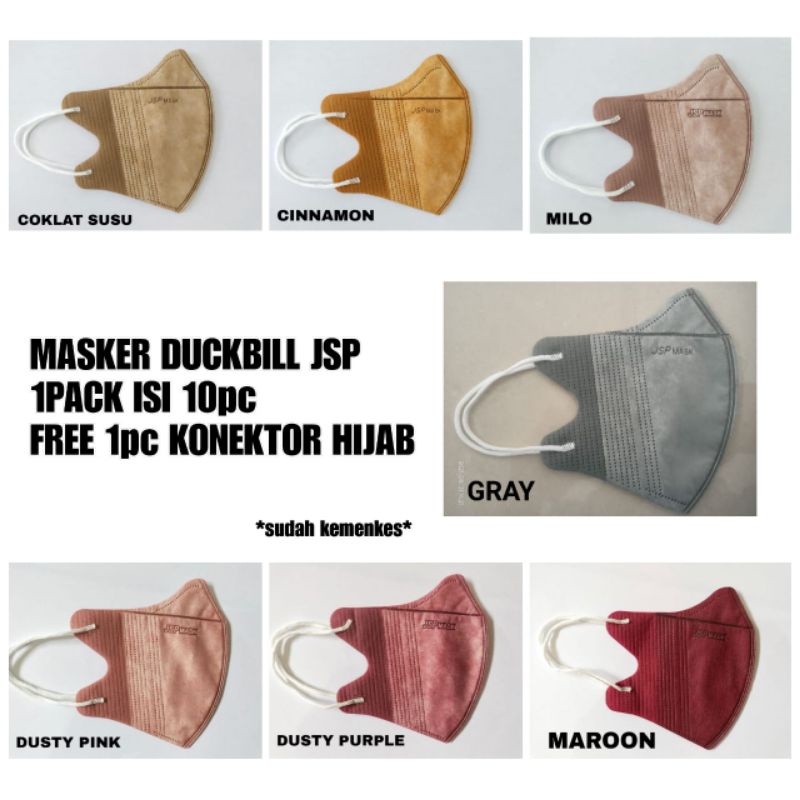 masker duckbill jsp warna isi10pc free konektor / masker duckbill medis kemenkes