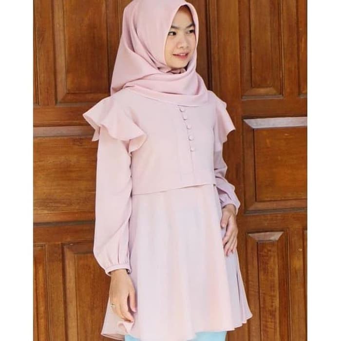 SPESIAL ATASAN PAKAIAN WANITA MUSLIM GAUN SETELAN baju atasan izah pink blouse wanita remaja trendy