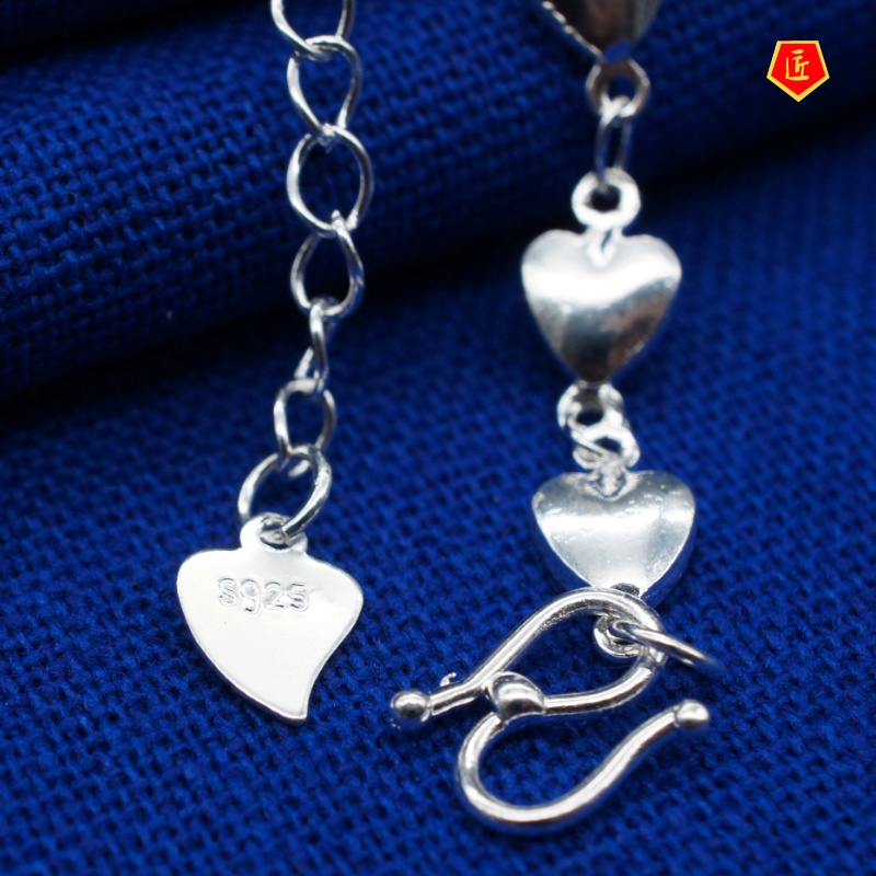 [Ready Stock]Women's Silver Korean Fashion Solid Heart-Shaped Bracelet