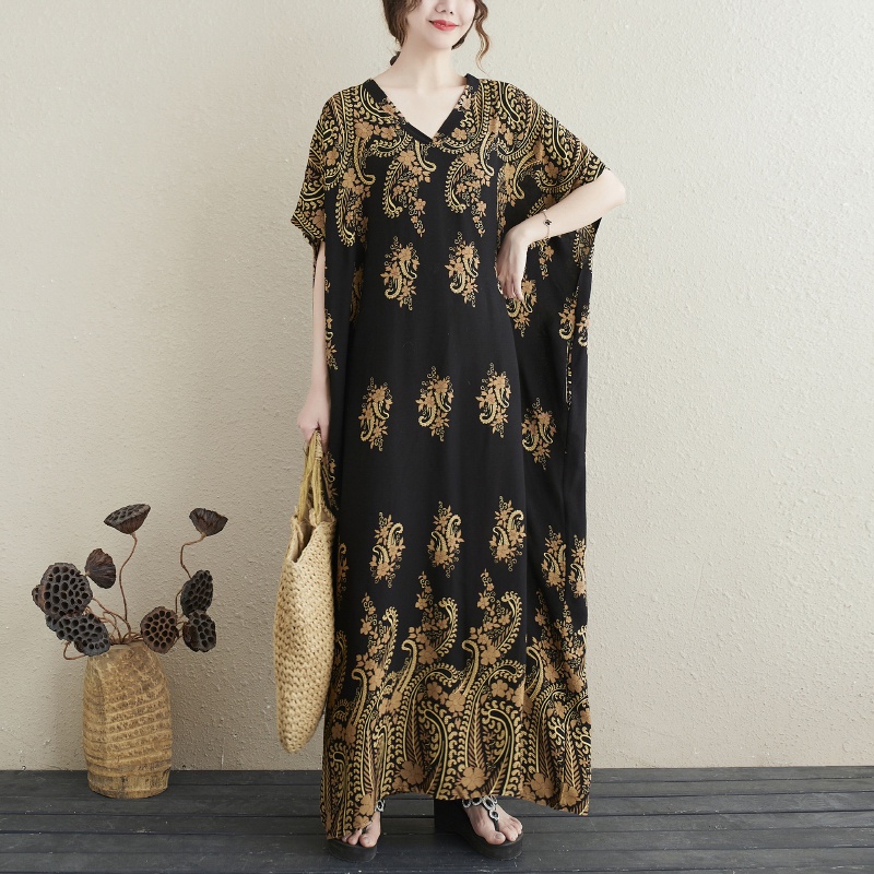 ⭐Dress wanita oversize Dress motif bunga hitam coklat dress import