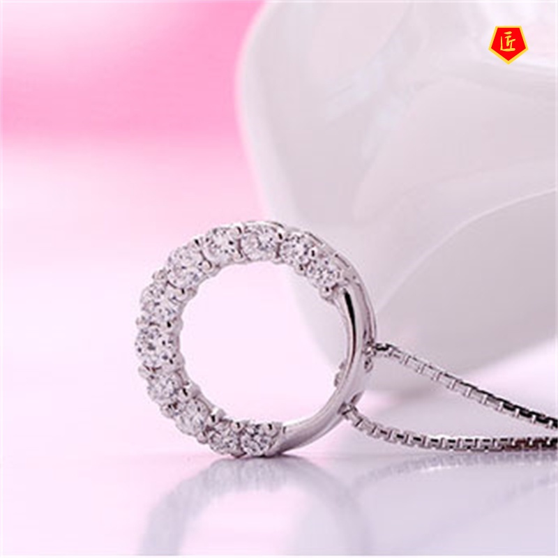 [Ready Stock]Diamond Circle Silver Necklace Female Affordable Luxury Fashion Temperament