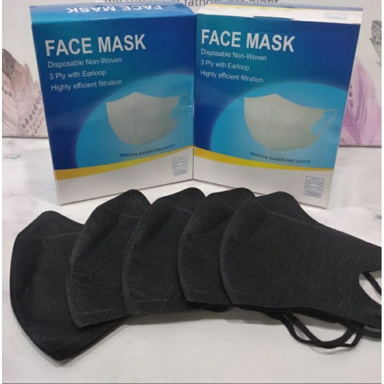 Masker duckbill earloop 3ply dewasa putih hitam face mask isi 50pcs duckbil medis kesehatan viral-2