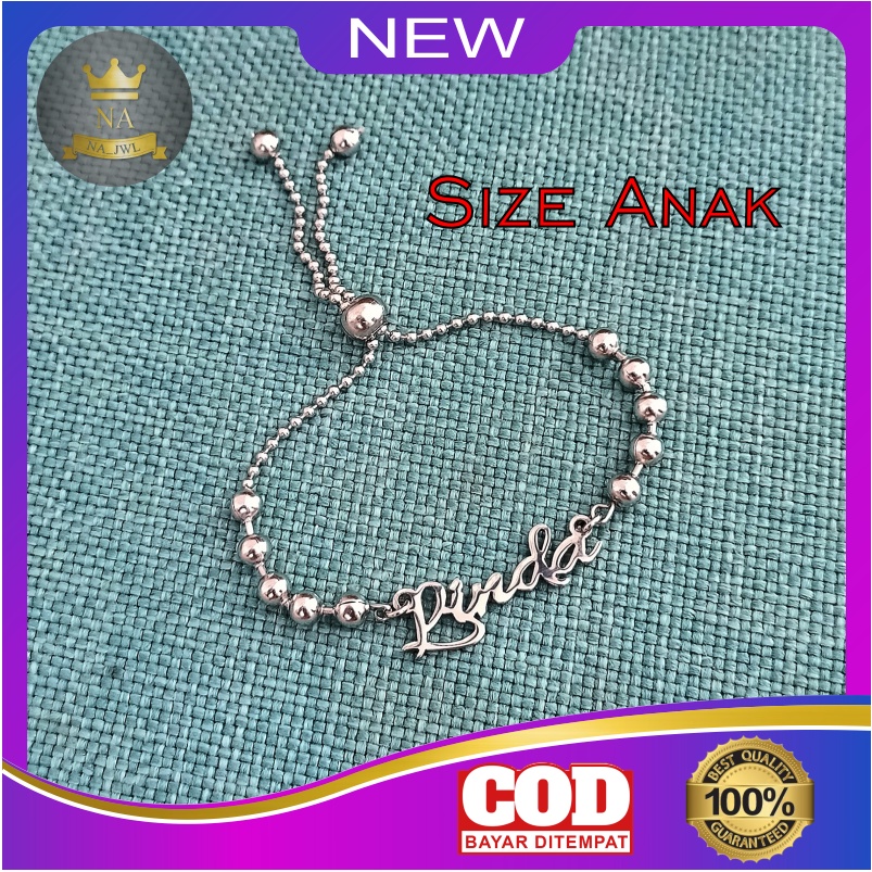 Gelang Nama Serut Monel Anti Karat Putih / Silver Wanita Aksesoris Fashion korea