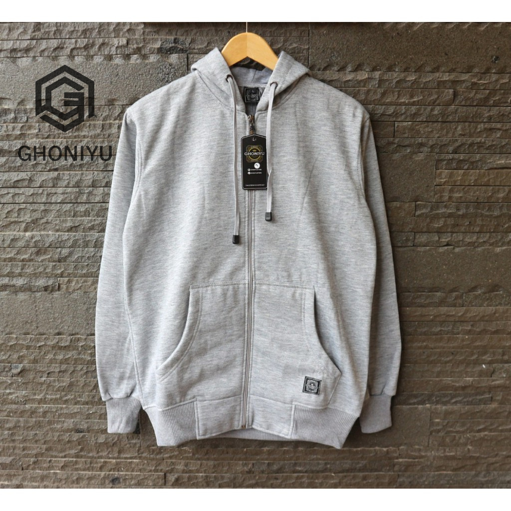 SSGD-03 Jaket Sweater Premium Original Ghoniyu Unisex Zipper Hoodie Pria Wanita Polos Abu Misty